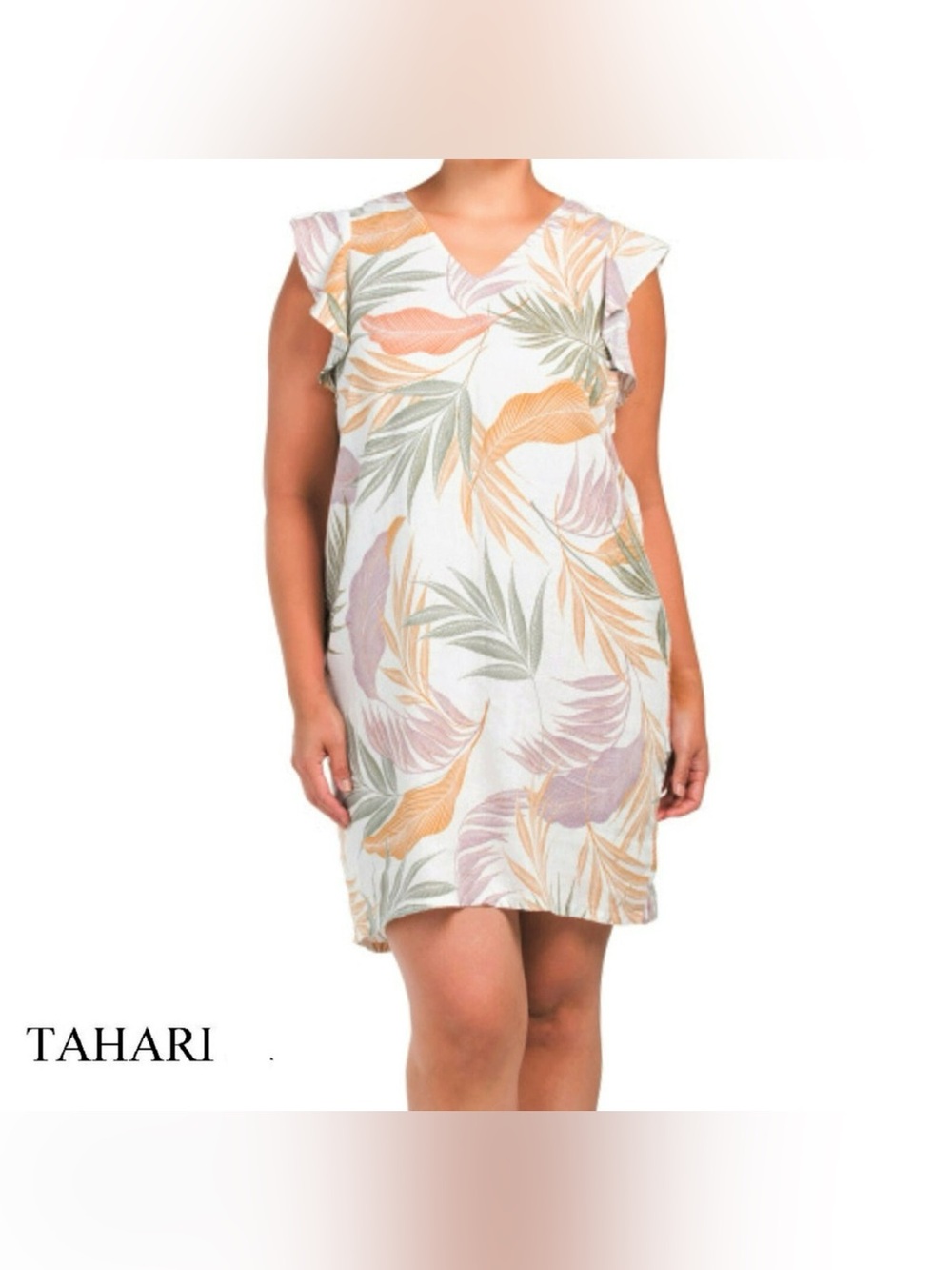 Tahari 100% Linen Shift Summer Dress Flutter Ruffle Cap Sleeve NWOT XL